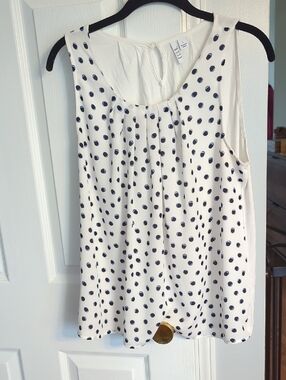 Elle white Sleeveless Polka Dot Camisole with Navy Dots